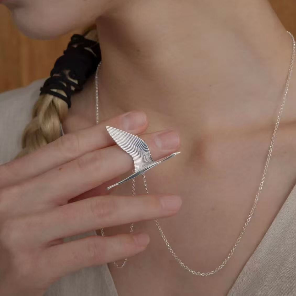 crane pendant sweater necklace